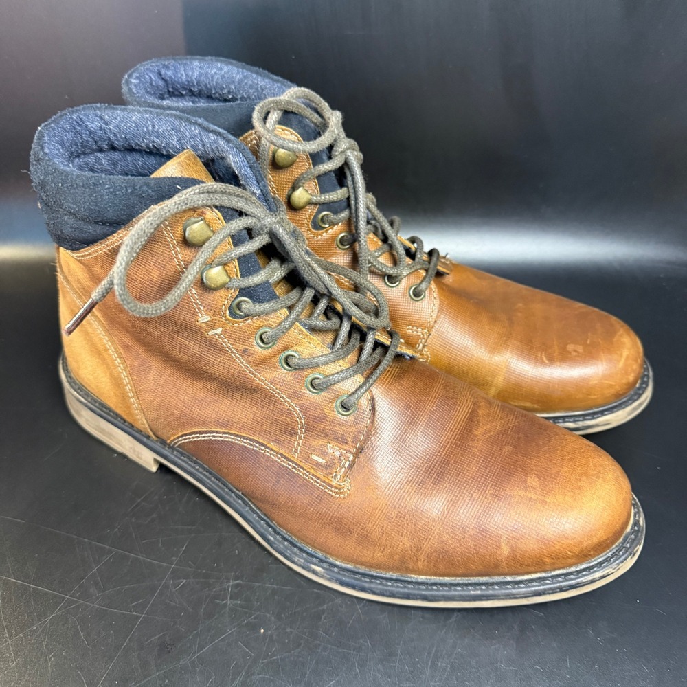 Red Tape RT Simon TXT Mens 10.5 Brown Leather Plain Toe Boots Padded Ankle